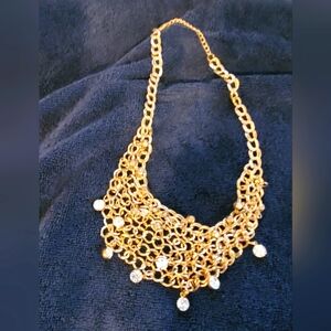 Elegant Gold Chain Necklace with Crystal Accents 16 Inch With Earrings